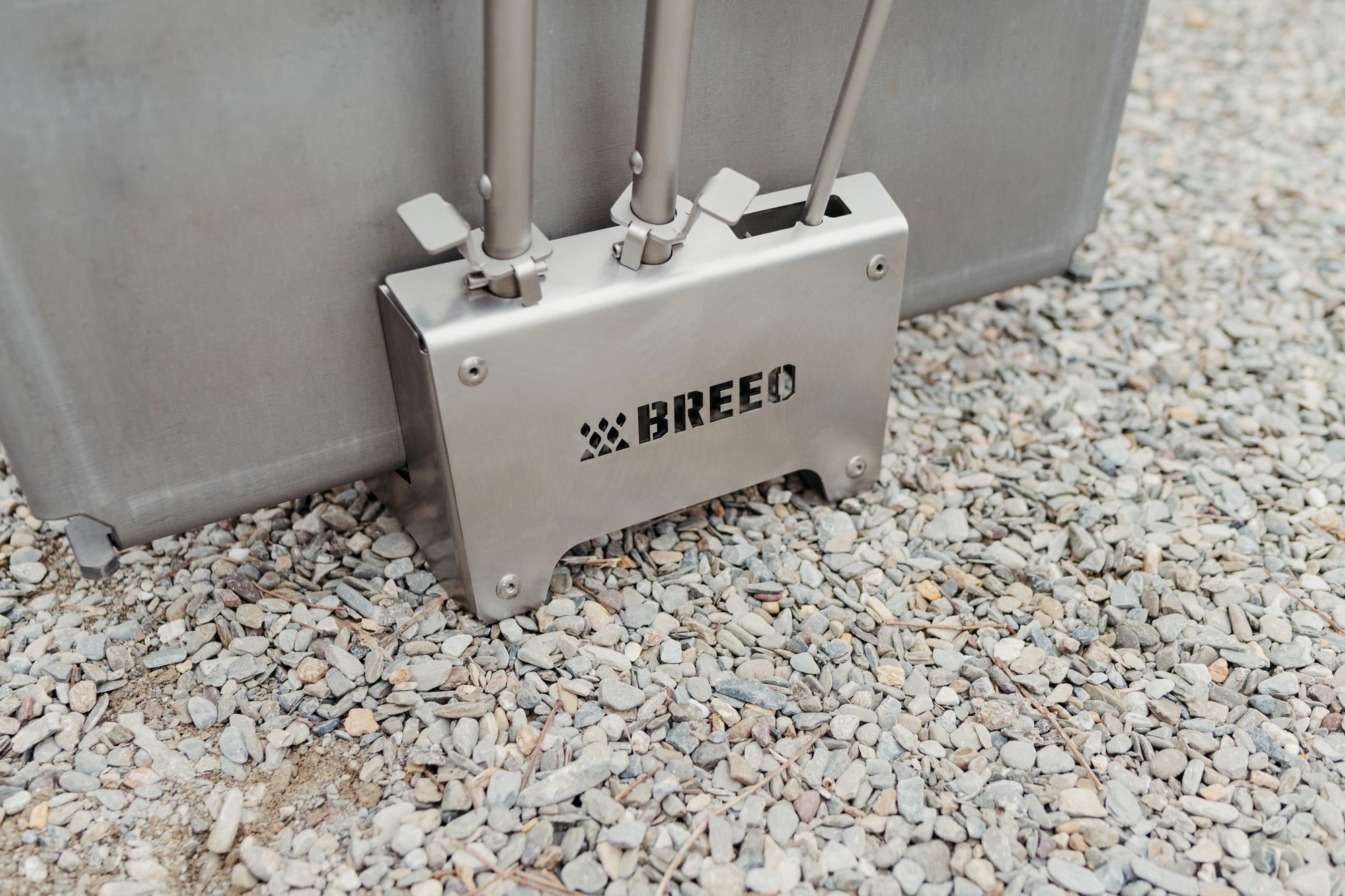 Breeo logo on firepit accessory rack