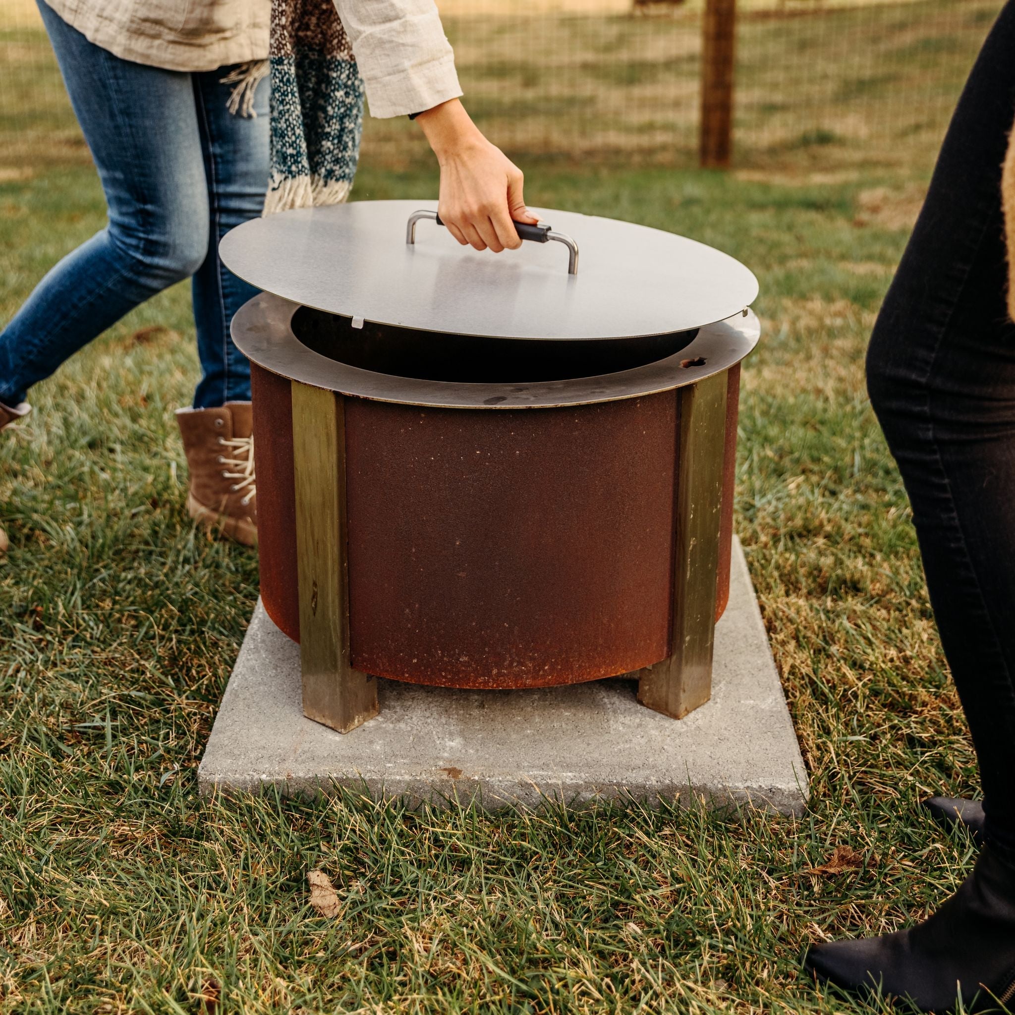 This is an image of the X19 Corten firepit with a lid