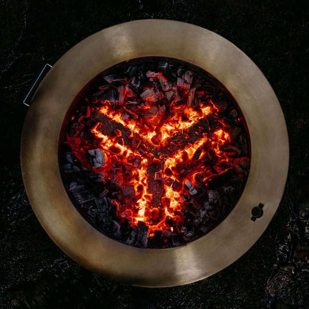 Top view of the coals in a Y Series Firepit