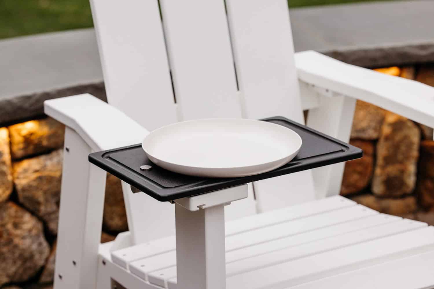 This is an image of the white X Series chair with an  Outrig Tray Attached. 